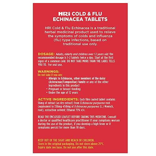 HRI Echinacea Cold and Flu Relief Tablets, 30 Count