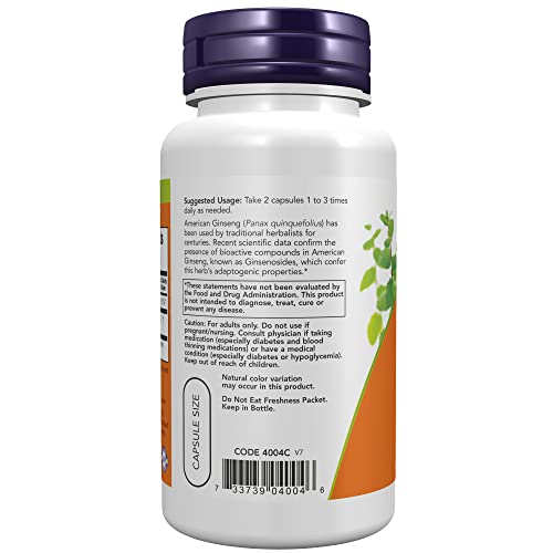 NOW American Ginseng 500 mg, 100 Veg Capsules