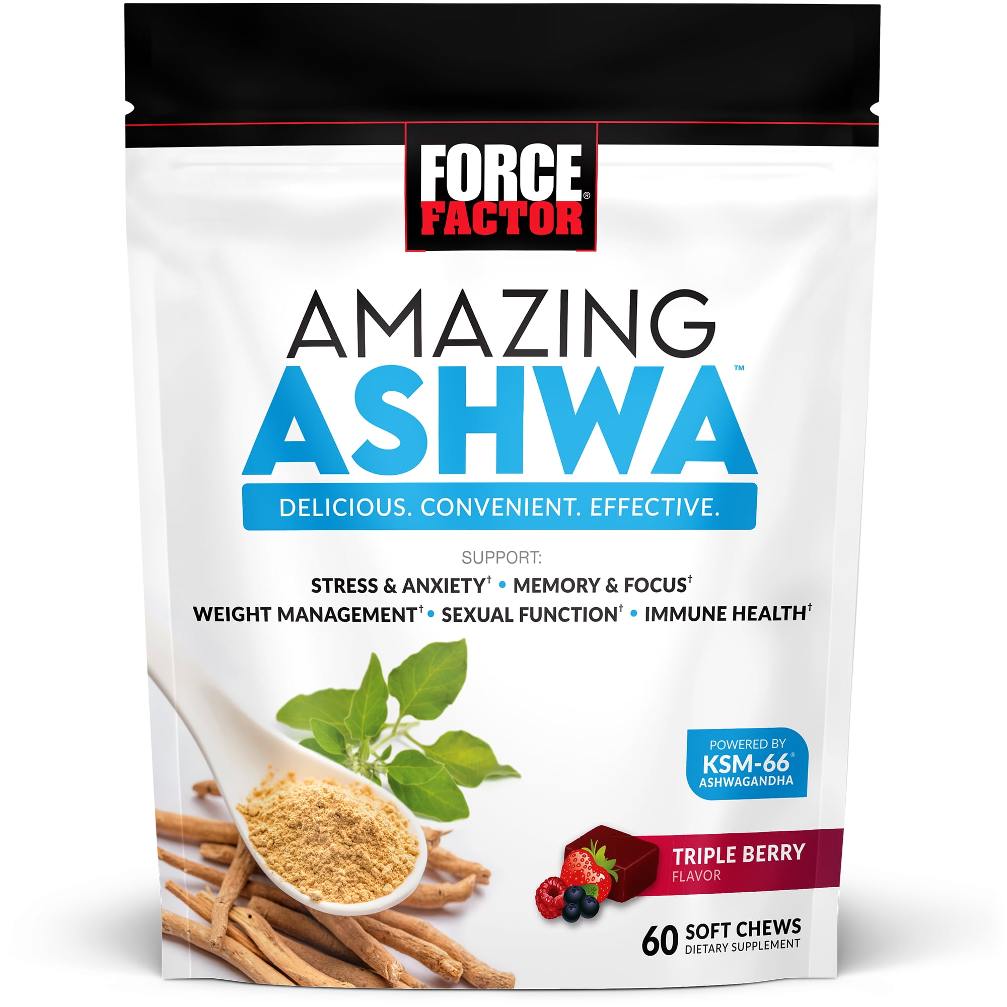 Force Factor Amazing Ashwa Stress Chews, Triple Berry