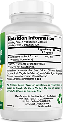 Ashwagandha Capsules for Stress Relief, 500 mg