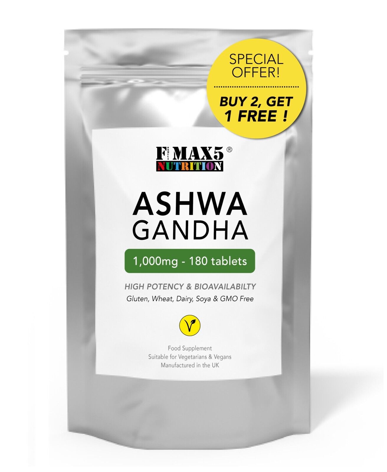 Ashwagandha Root Extract 1000mg - 180 Vegan Tablets