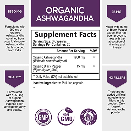 Organic Ashwagandha 1950 MG - Extra Strength Capsules
