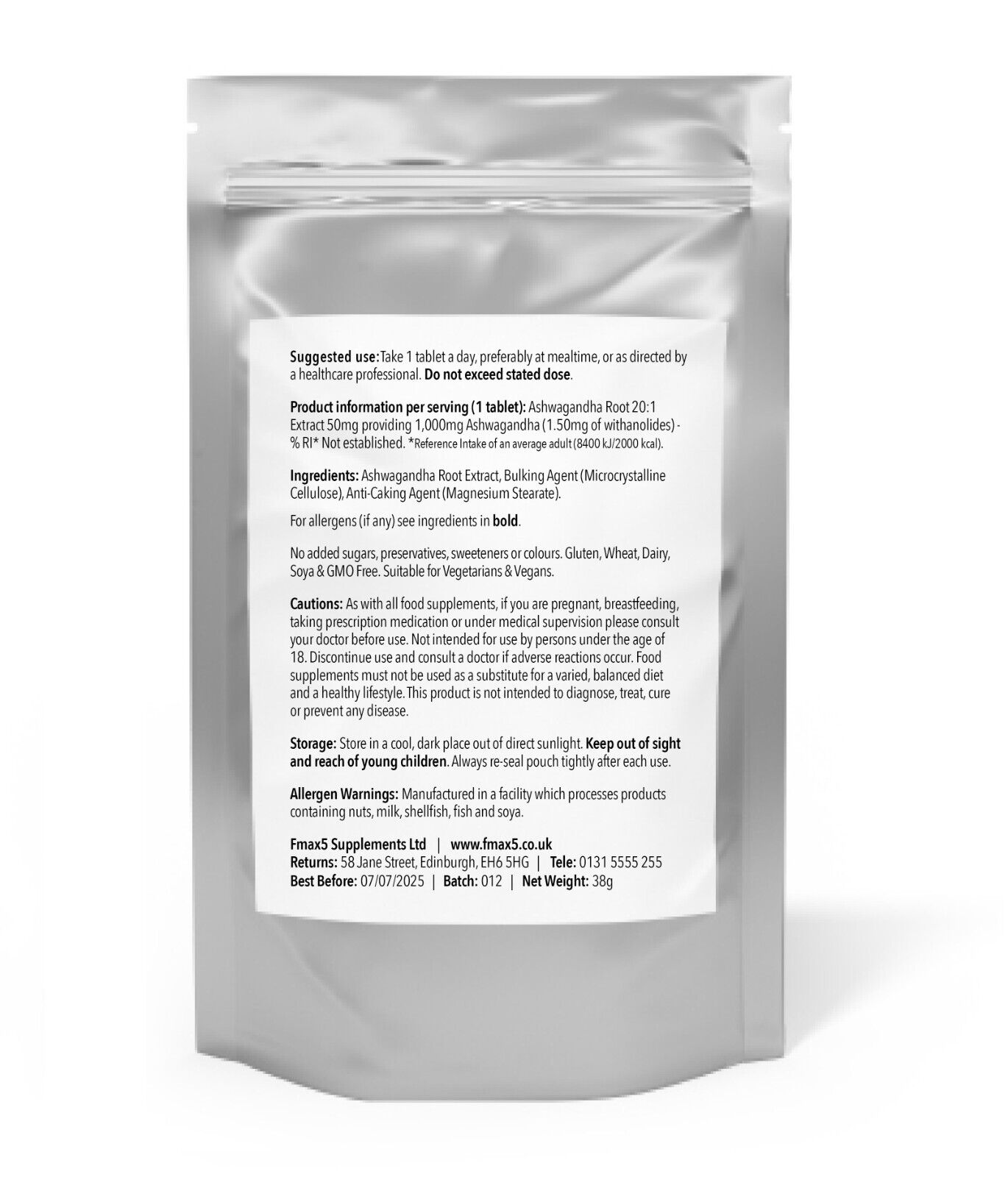 Ashwagandha Root Extract 1000mg - 180 Vegan Tablets