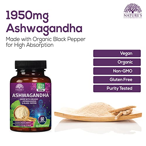 Organic Ashwagandha 1950 MG - Extra Strength Capsules
