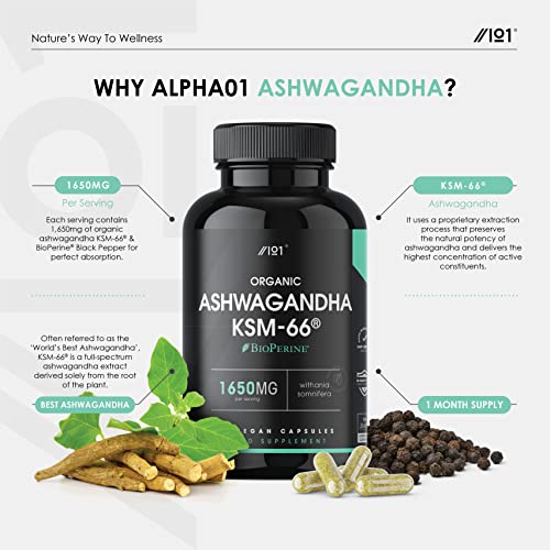Organic Ashwagandha KSM-66® 1650mg - 90 Vegan Capsules
