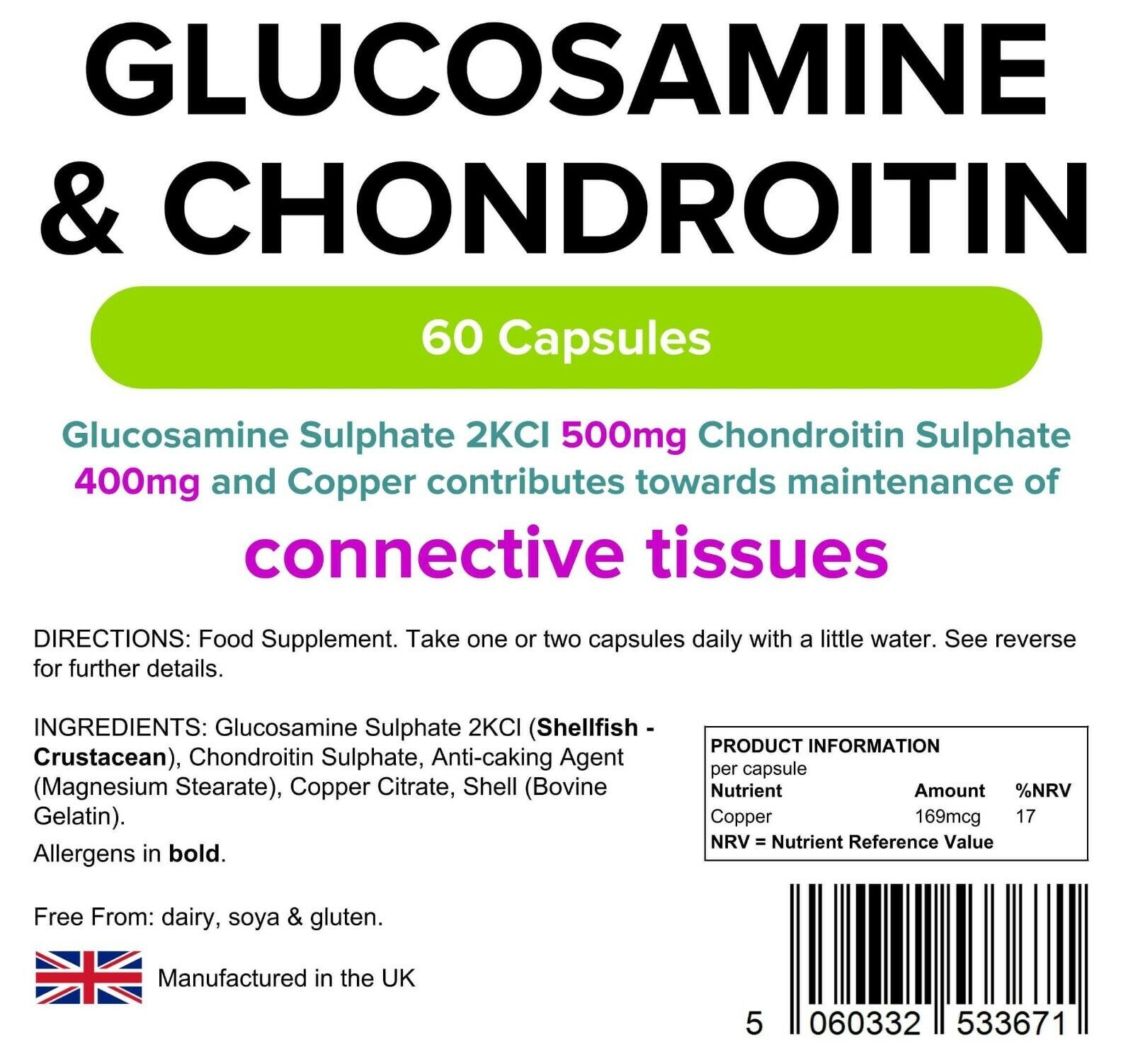 High Strength Glucosamine & Chondroitin 60 Capsules