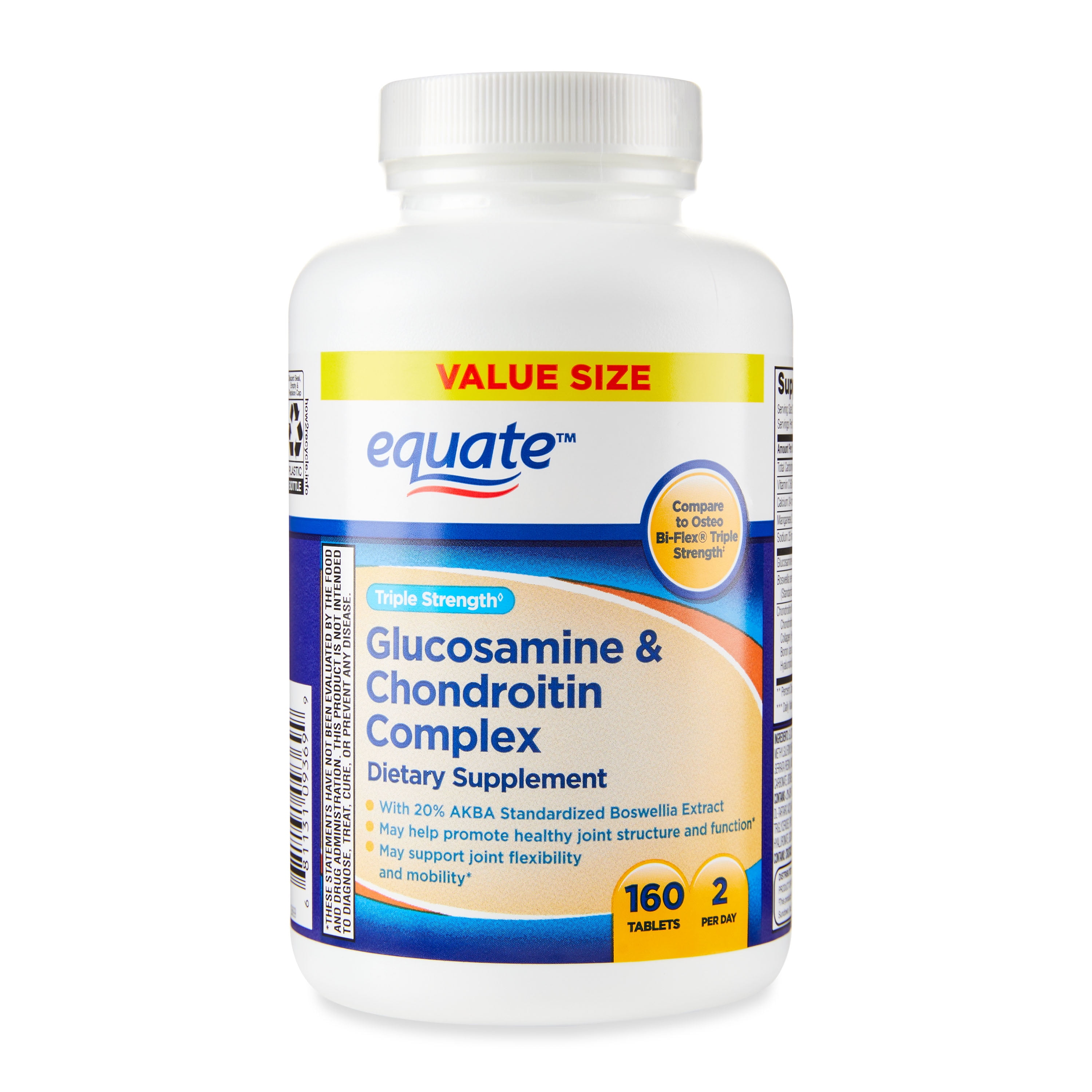Equate Triple Strength Glucosamine & Chondroitin, 160 Tablets
