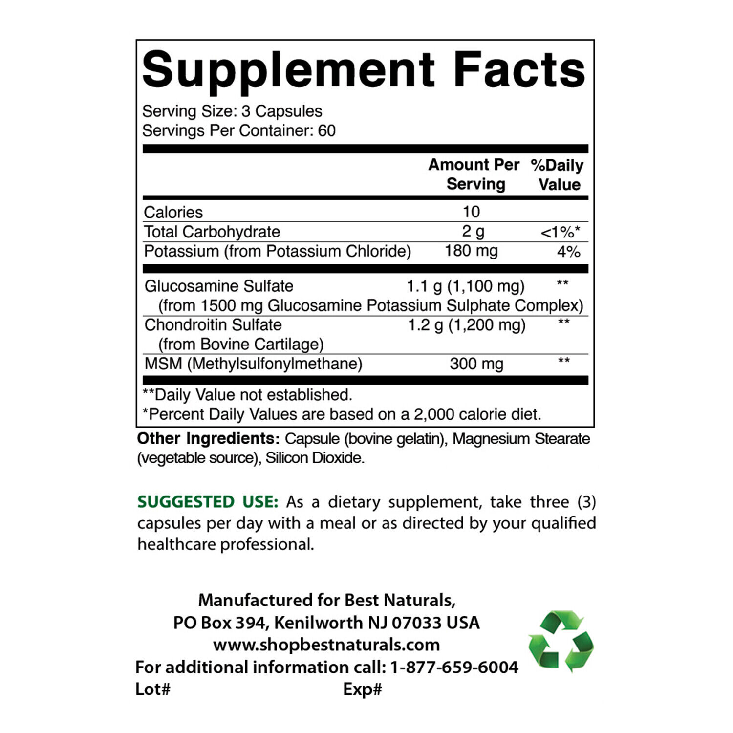 Glucosamine, Chondroitin & MSM Capsules - 180 Count