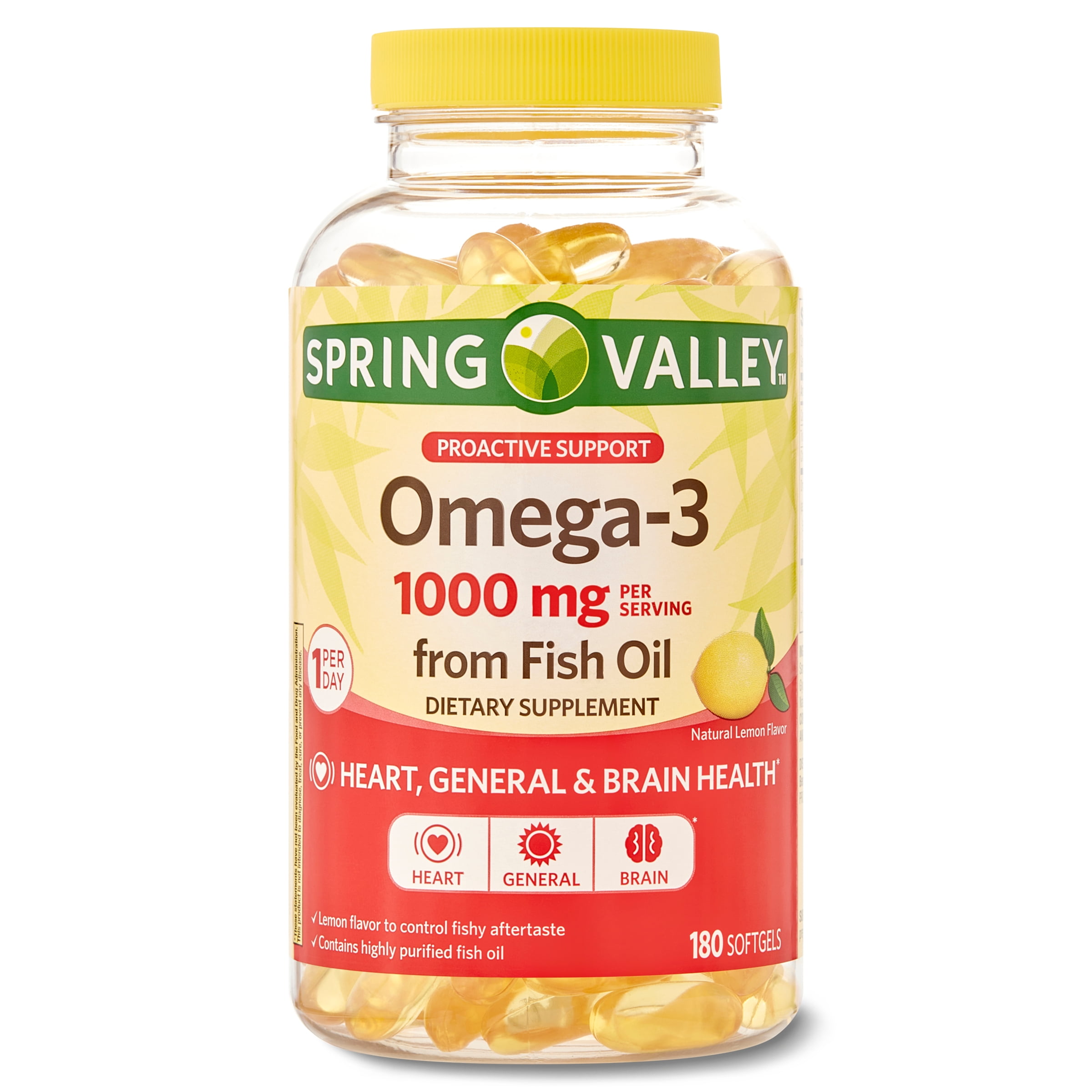 Spring Valley Omega-3 Fish Oil Softgels, 180 Count