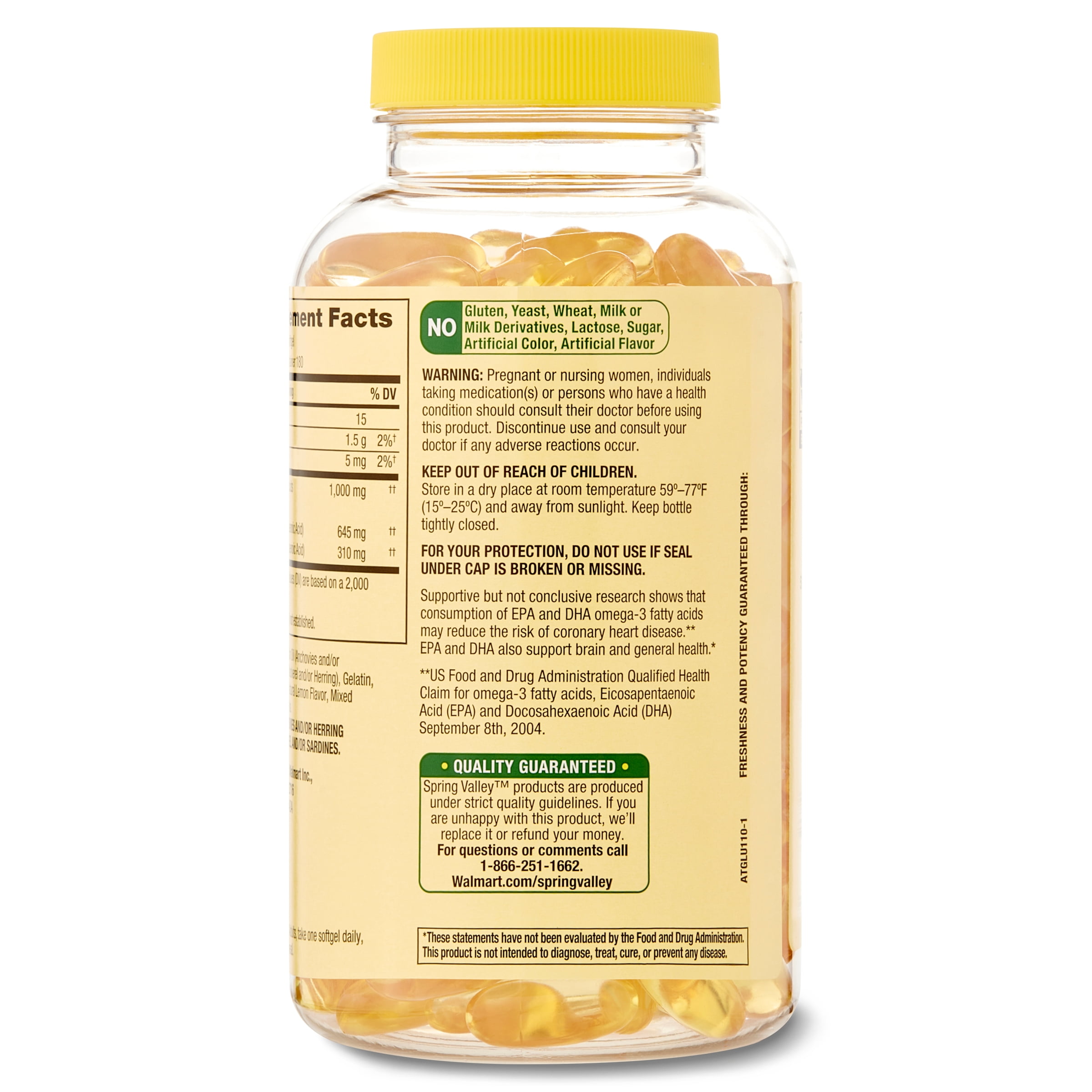 Spring Valley Omega-3 Fish Oil Softgels, 180 Count