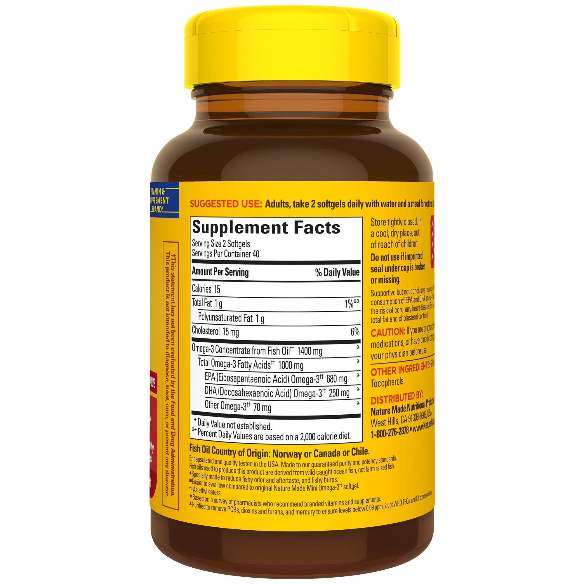 Nature Made Omega 3 Fish Oil Softgels, 1400 mg