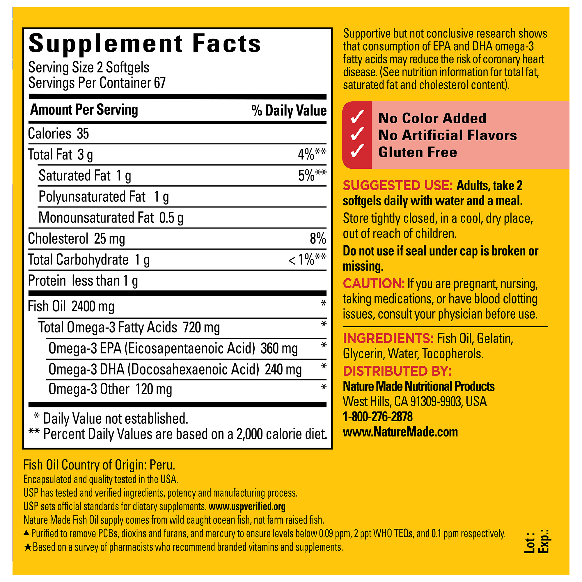 Nature Made Omega 3 Fish Oil Softgels 2400mg