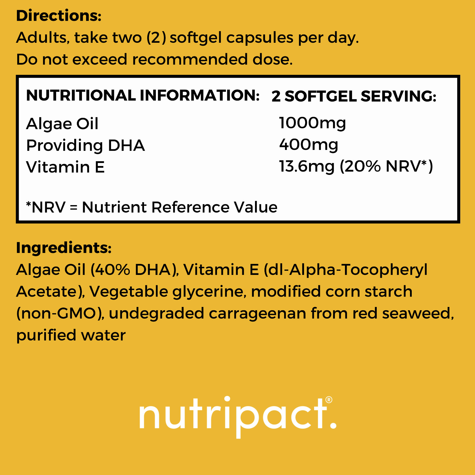 Vegan Omega 3 Algae Oil - 1000mg DHA