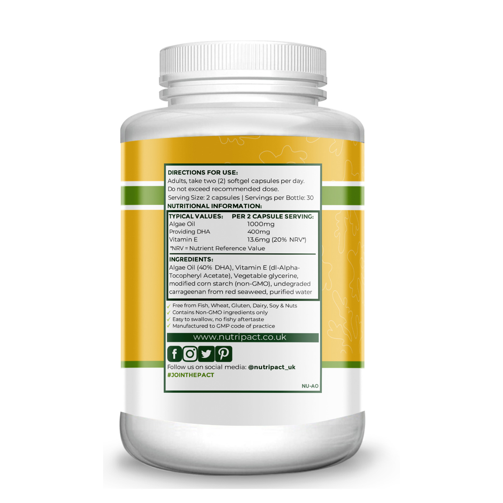 Vegan Omega 3 Algae Oil - 1000mg DHA