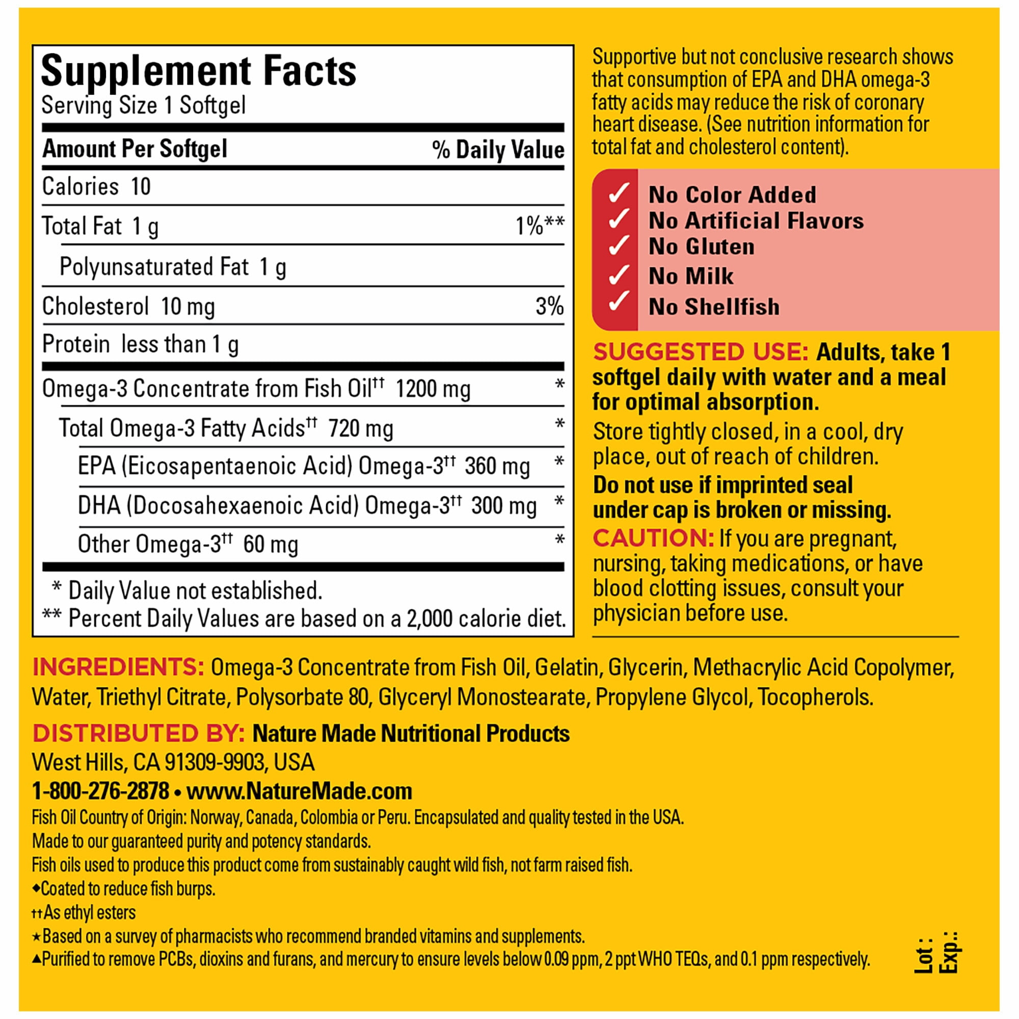Nature Made Omega 3 Fish Oil Softgels 1200 mg