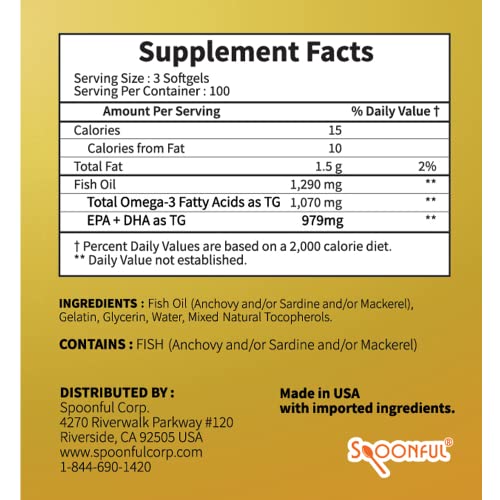 Mini Omega 3 Fish Oil Softgels, 300 Count