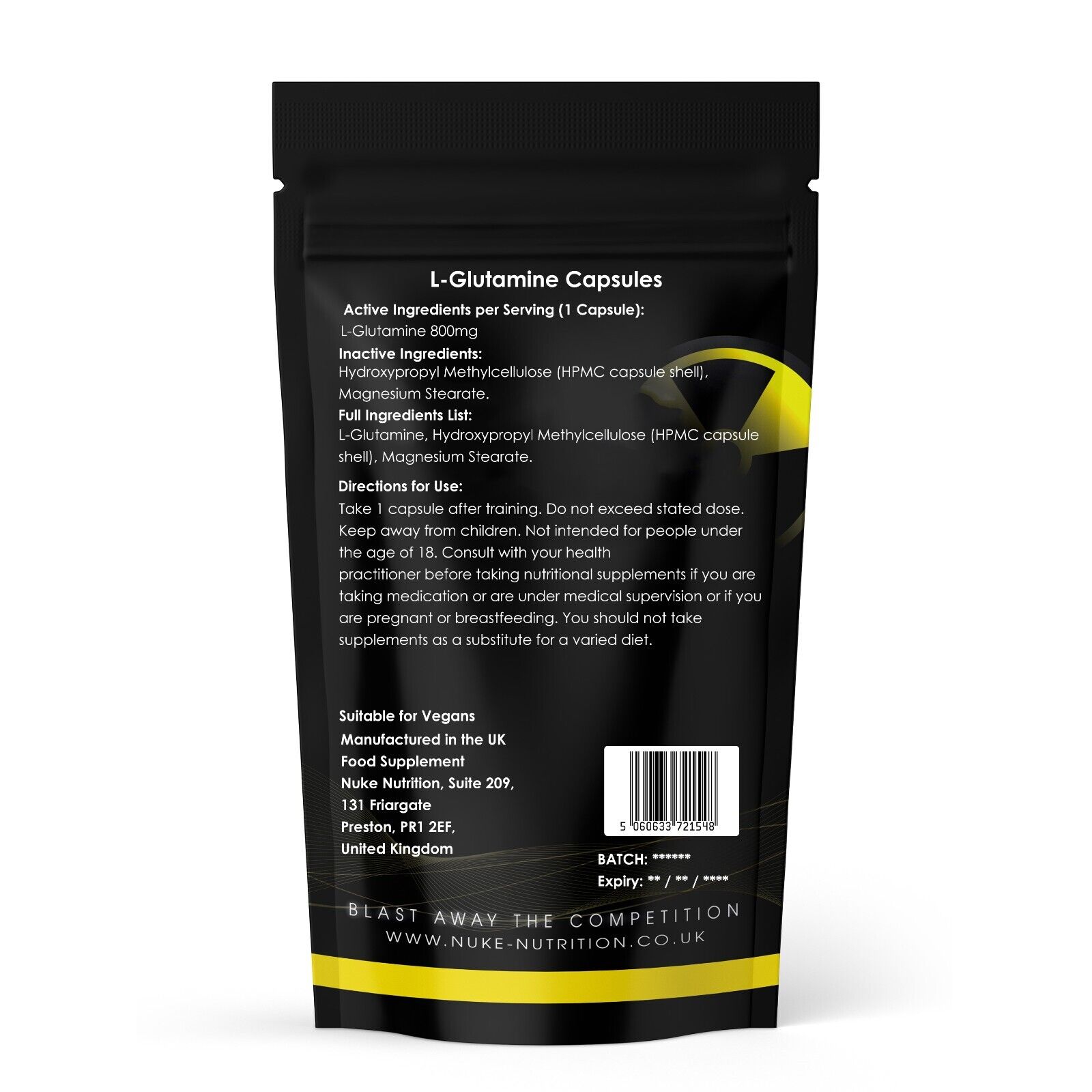 L-Glutamine 800mg Capsules for Workout Recovery