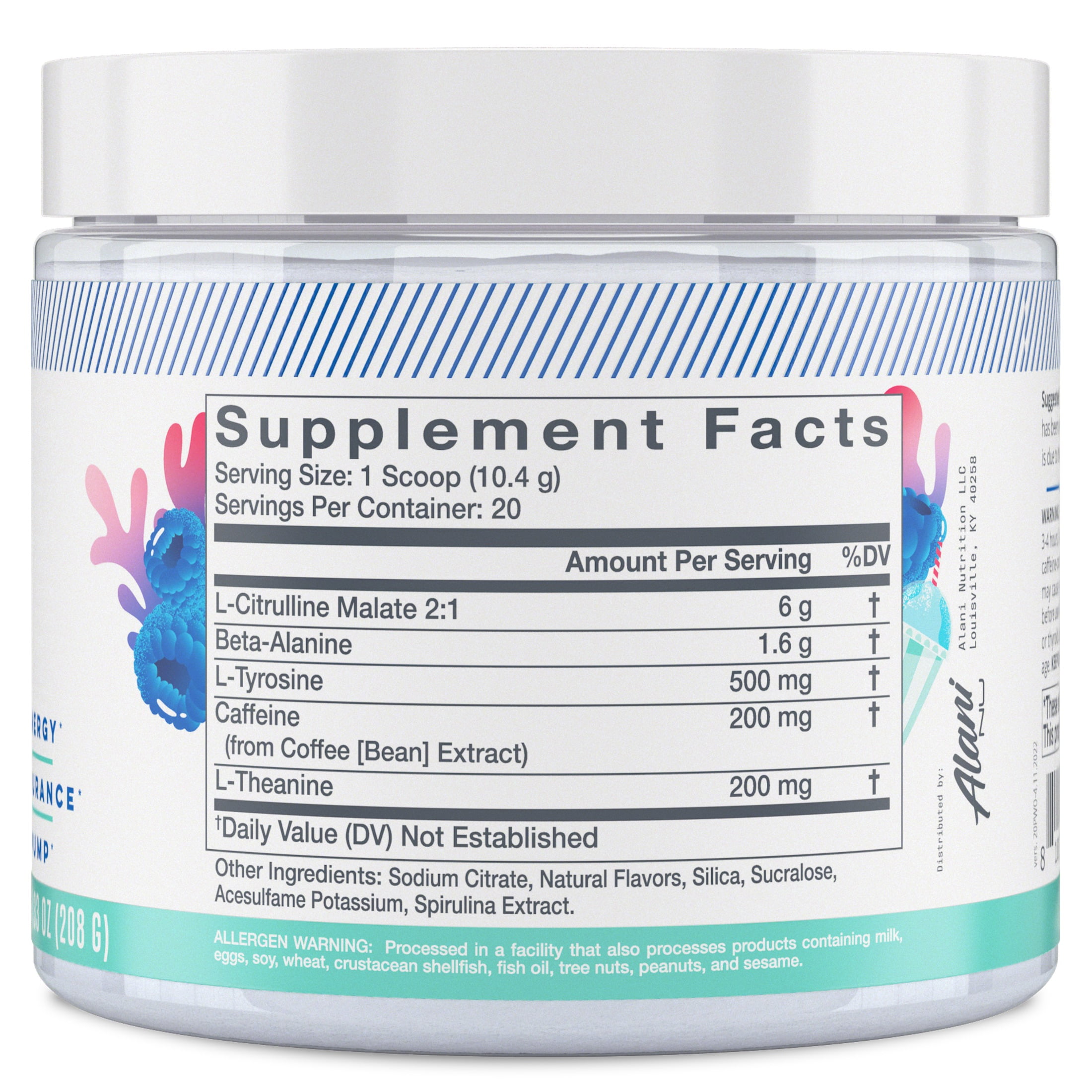 Alani Nu Blue Slush Pre-Workout Powder, 20 Servings