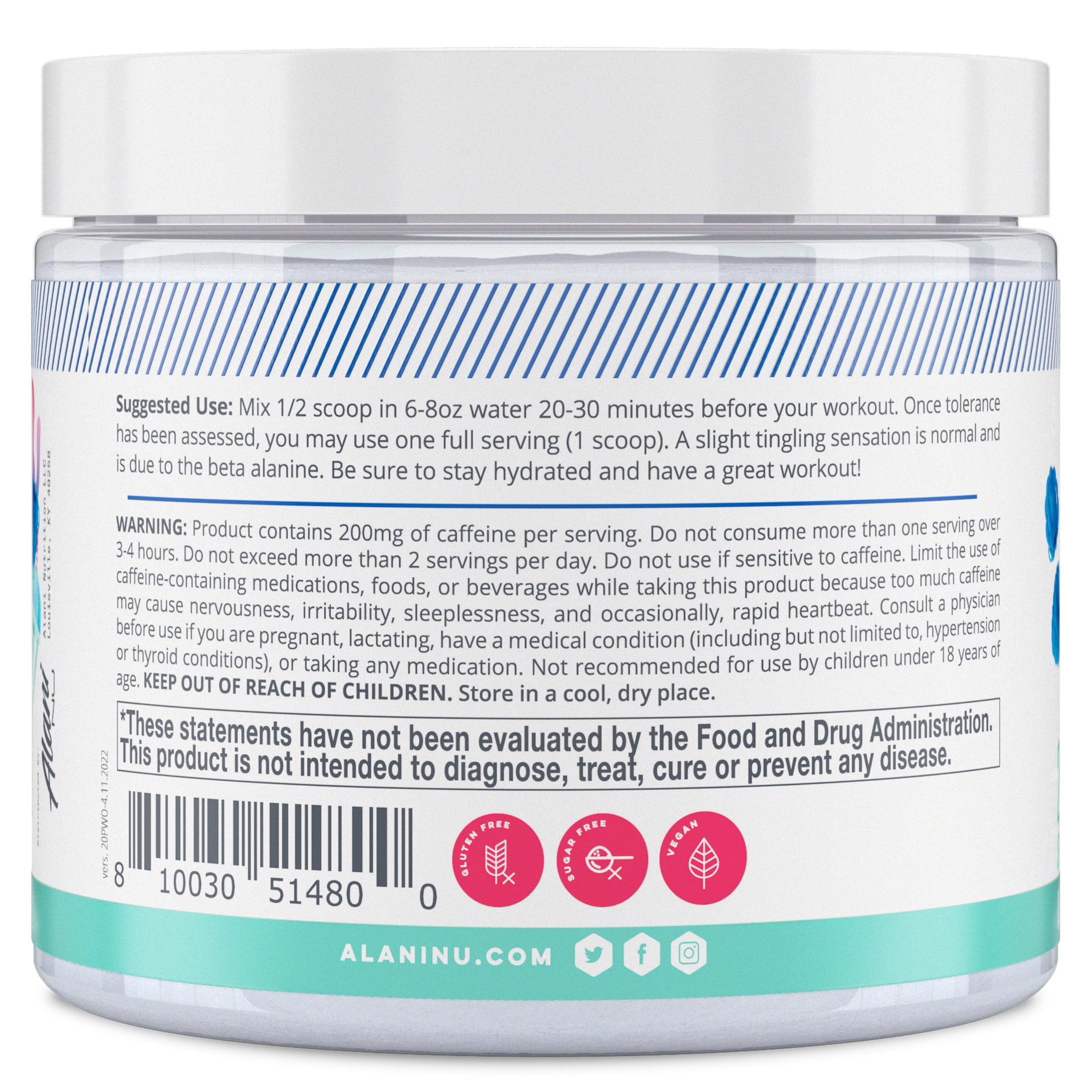 Alani Nu Blue Slush Pre-Workout Powder, 20 Servings
