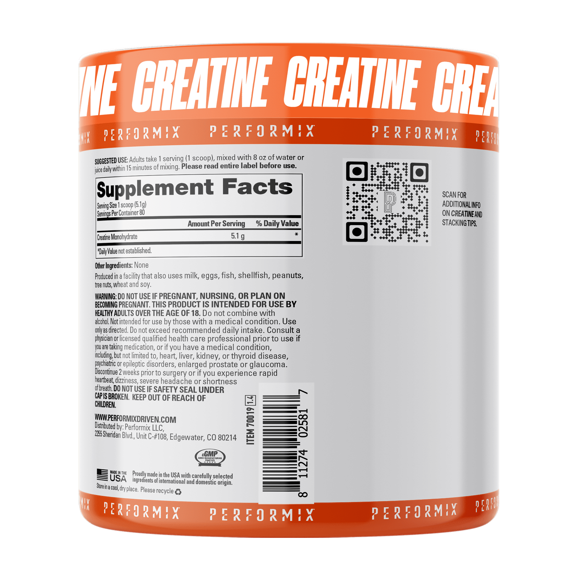 PERFORMIX® Creatine Powder for Muscle Gain, 80 Servings