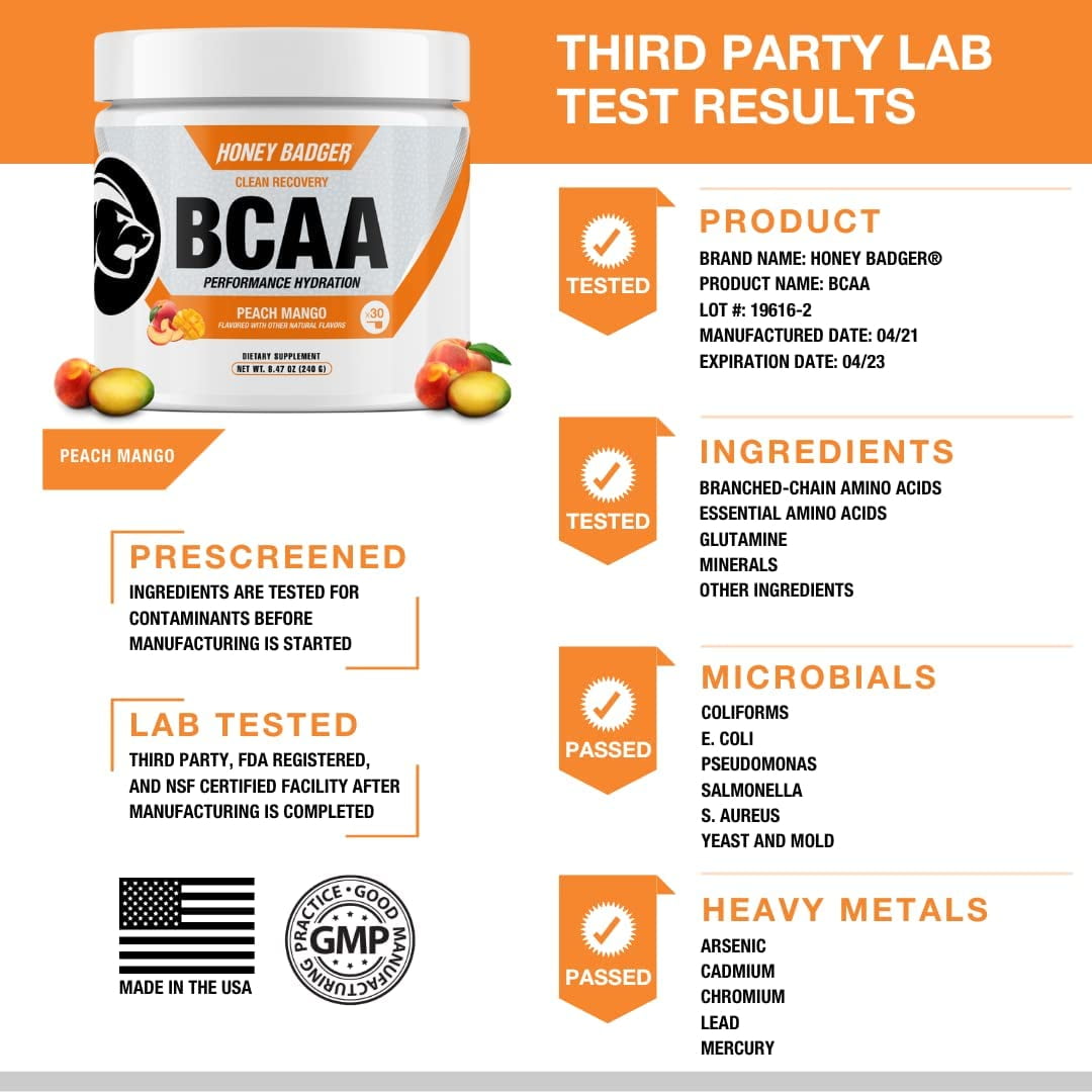 Honey Badger BCAA Electrolytes Powder - Peach Mango