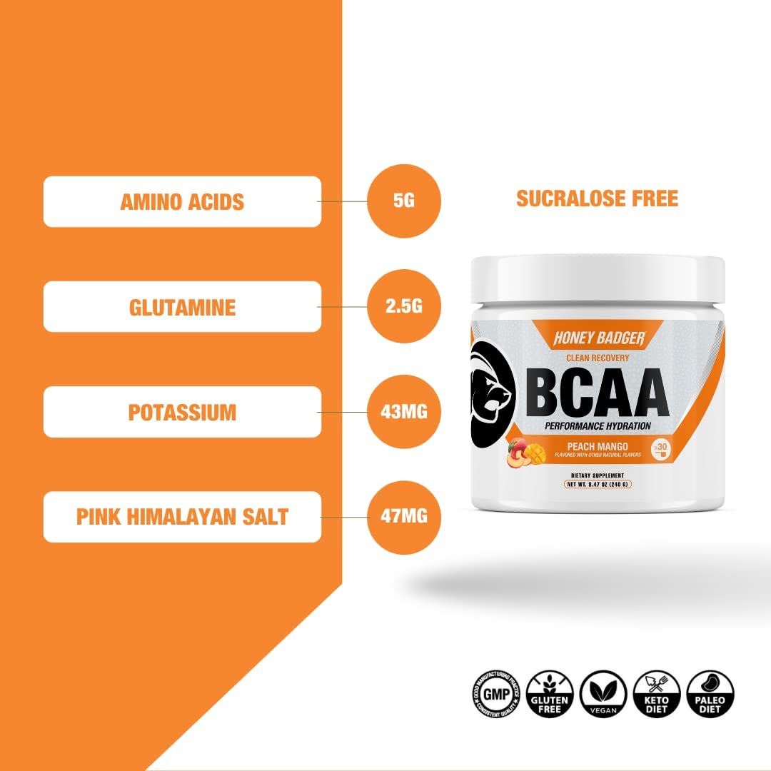 Honey Badger BCAA Electrolytes Powder - Peach Mango