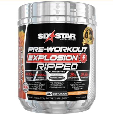 Six Star Pre-Workout Powder, Peach Mango, 30 Servings