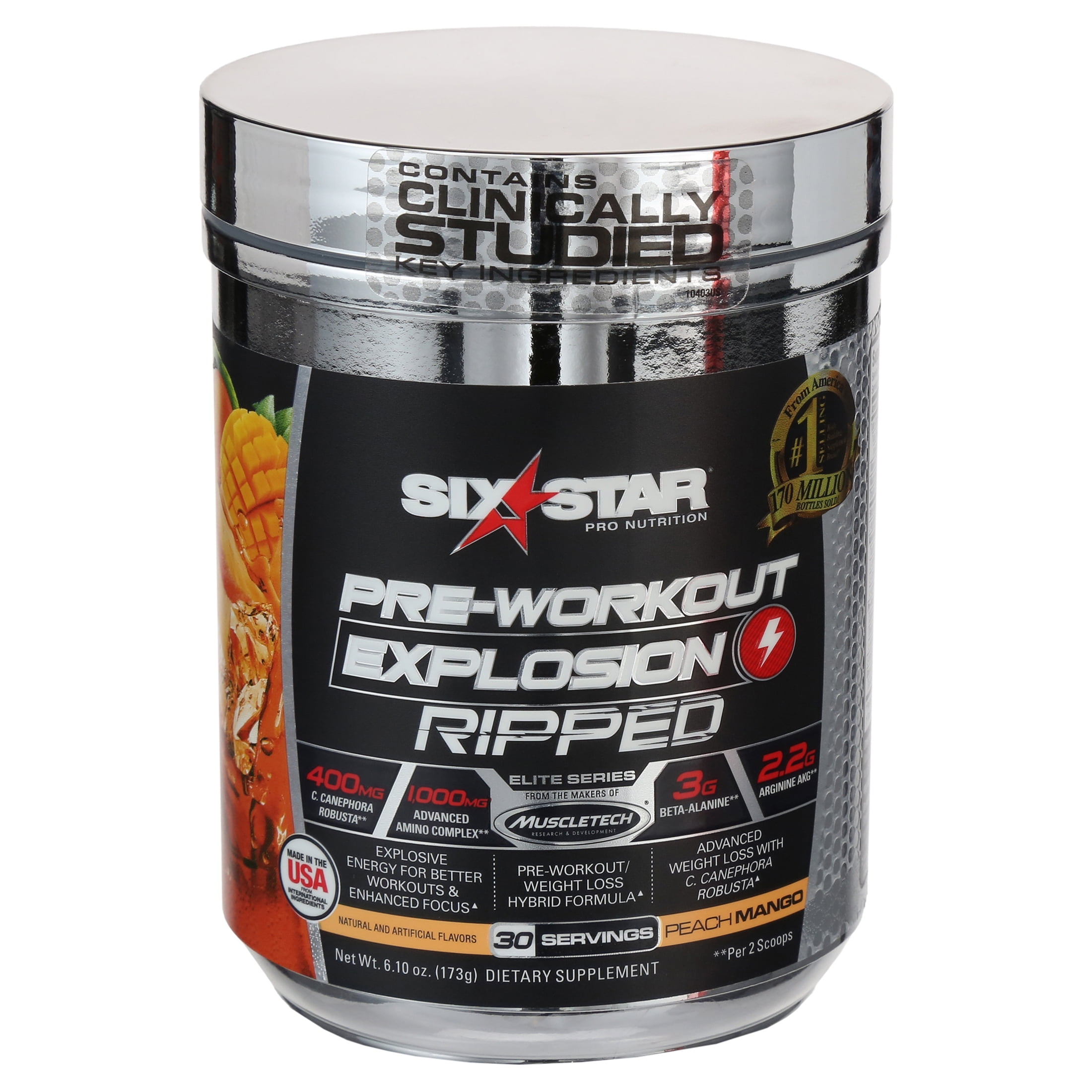 Six Star Pre-Workout Powder, Peach Mango, 30 Servings