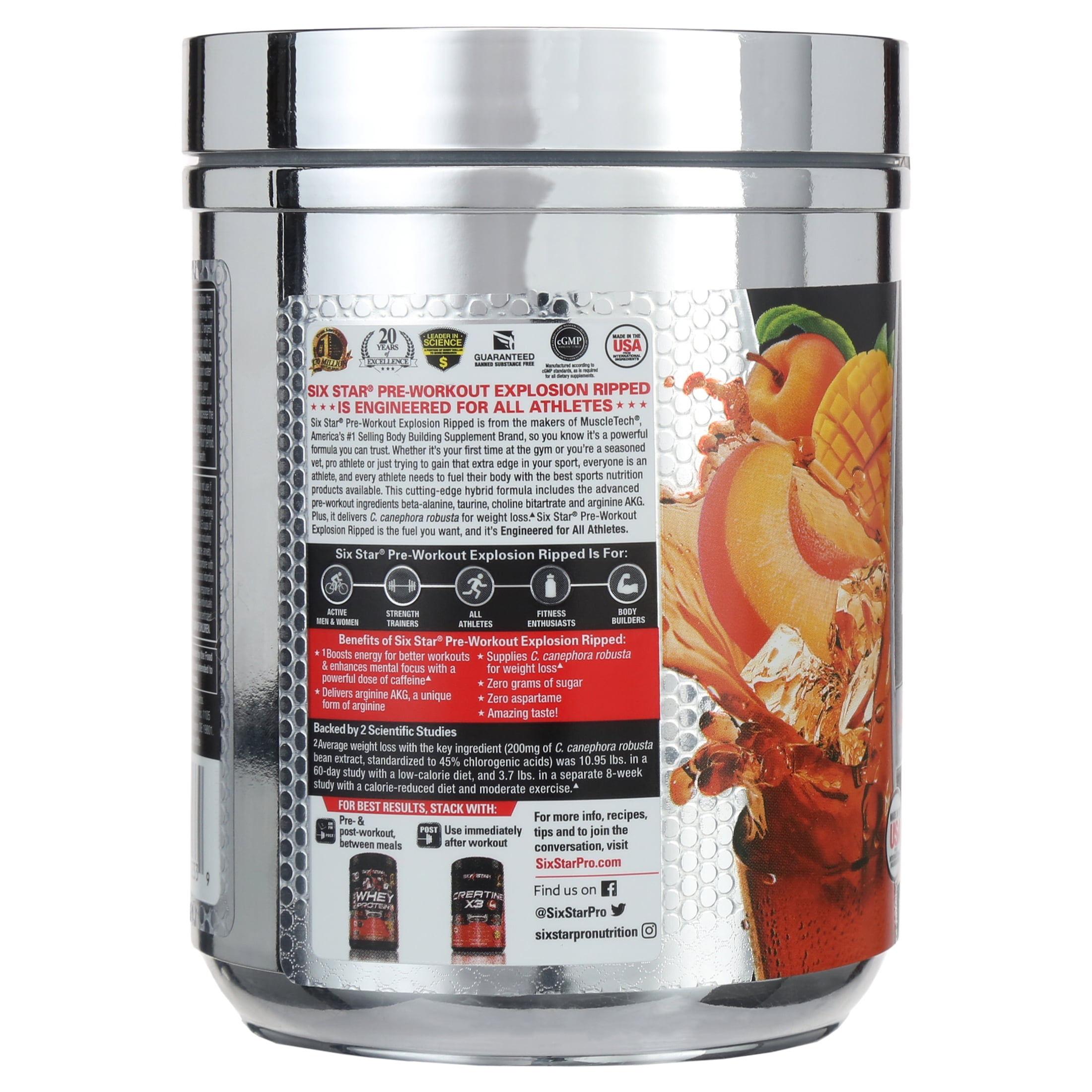 Six Star Pre-Workout Powder, Peach Mango, 30 Servings