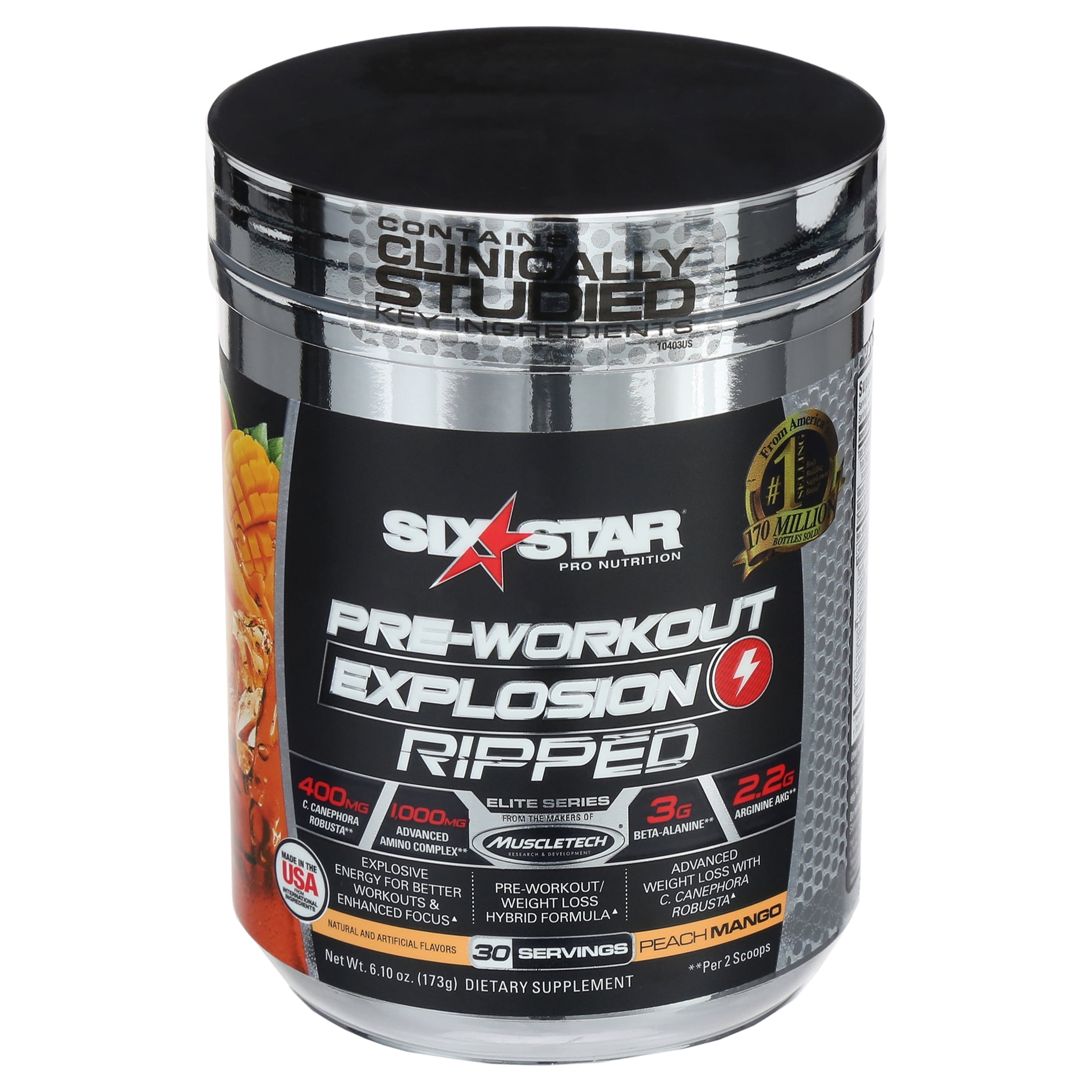 Six Star Pre-Workout Powder, Peach Mango, 30 Servings
