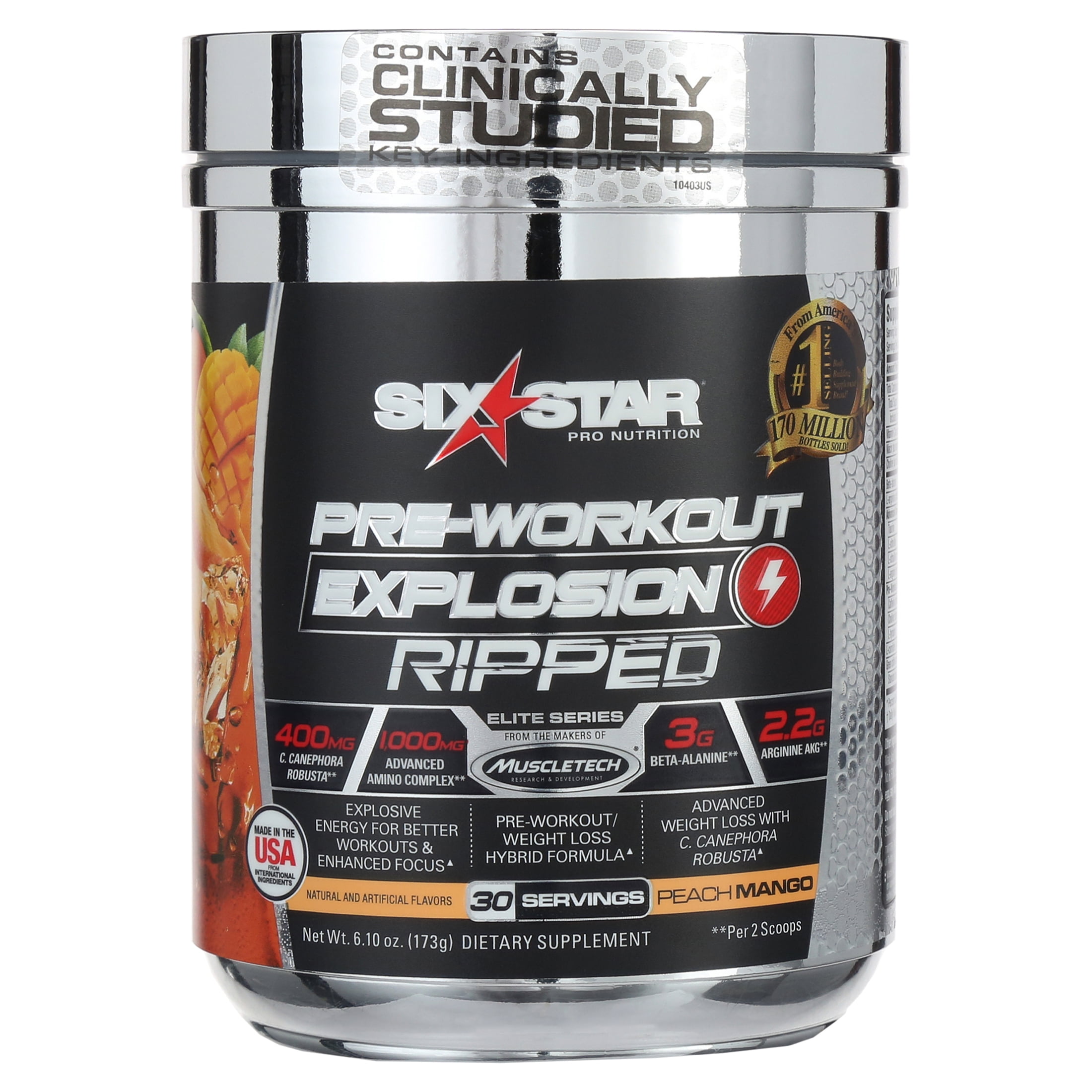 Six Star Pre-Workout Powder, Peach Mango, 30 Servings