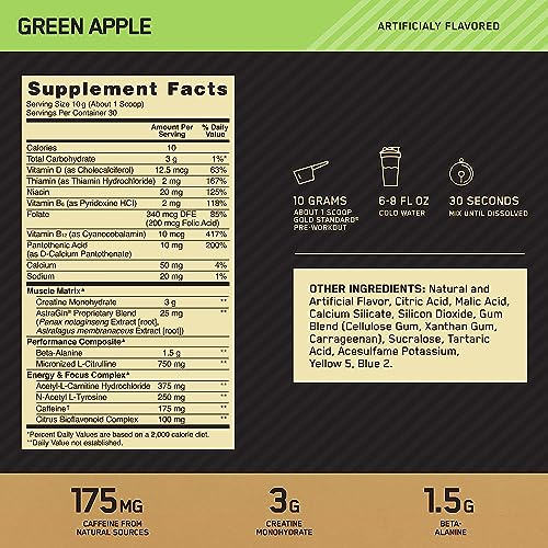 Optimum Nutrition Gold Standard Pre Workout, Green Apple