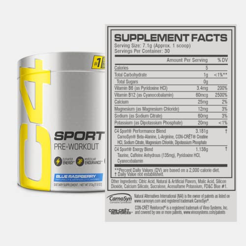 C4 Sport Preworkout Powder - Blue Raspberry Flavor