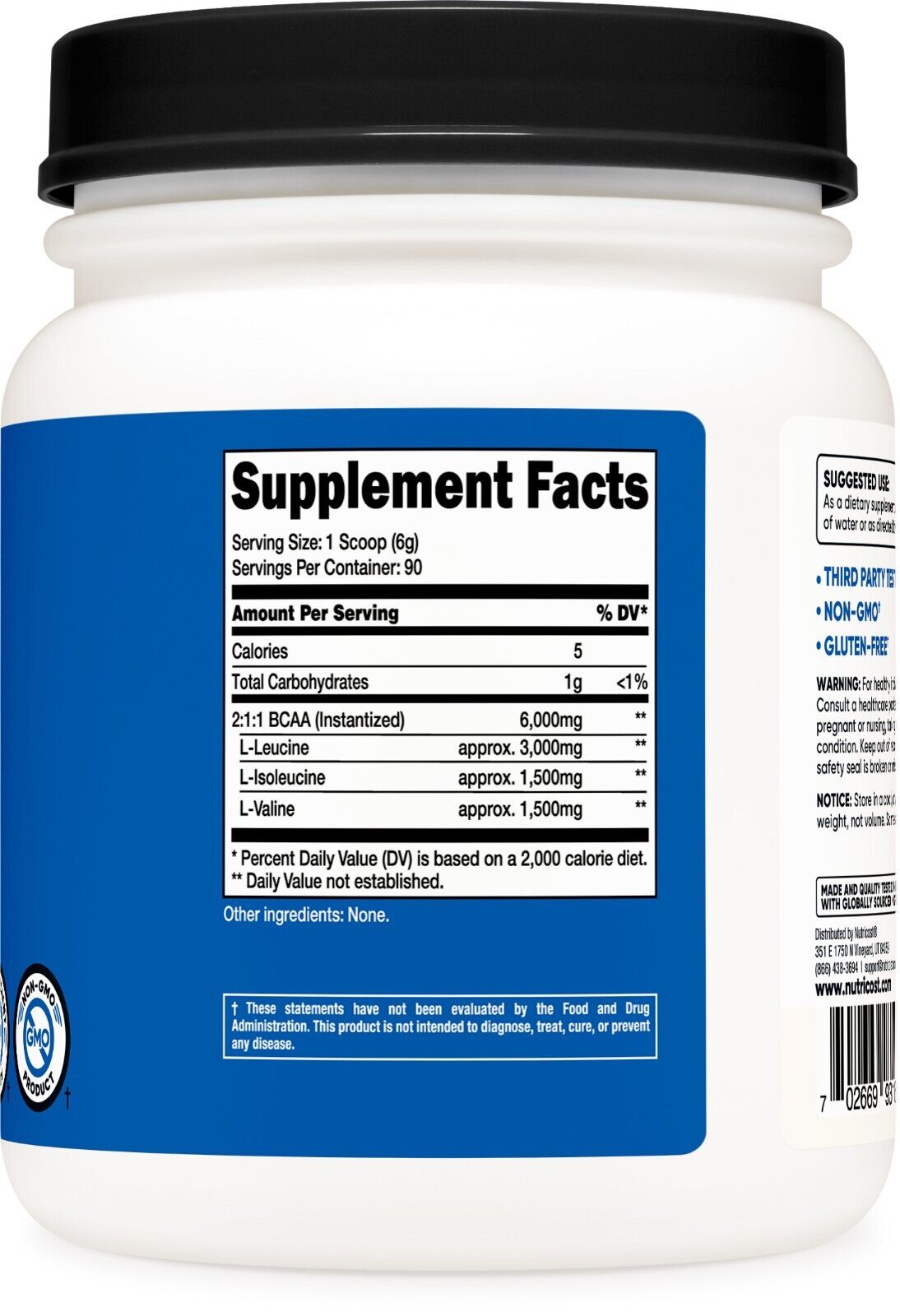 Nutricost Unflavored BCAA Powder 90 Servings