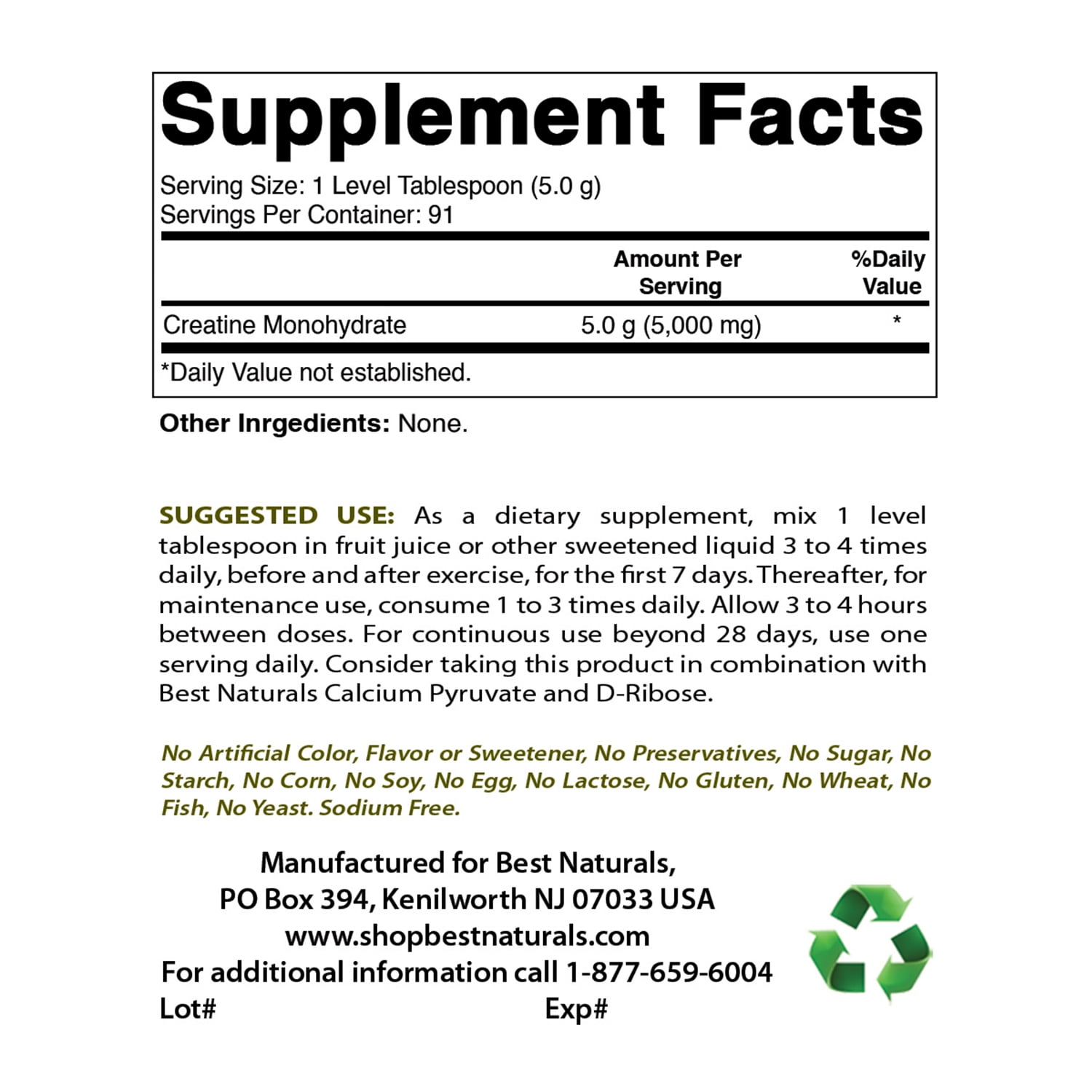 Pure Creatine Monohydrate Powder - 1 Lb