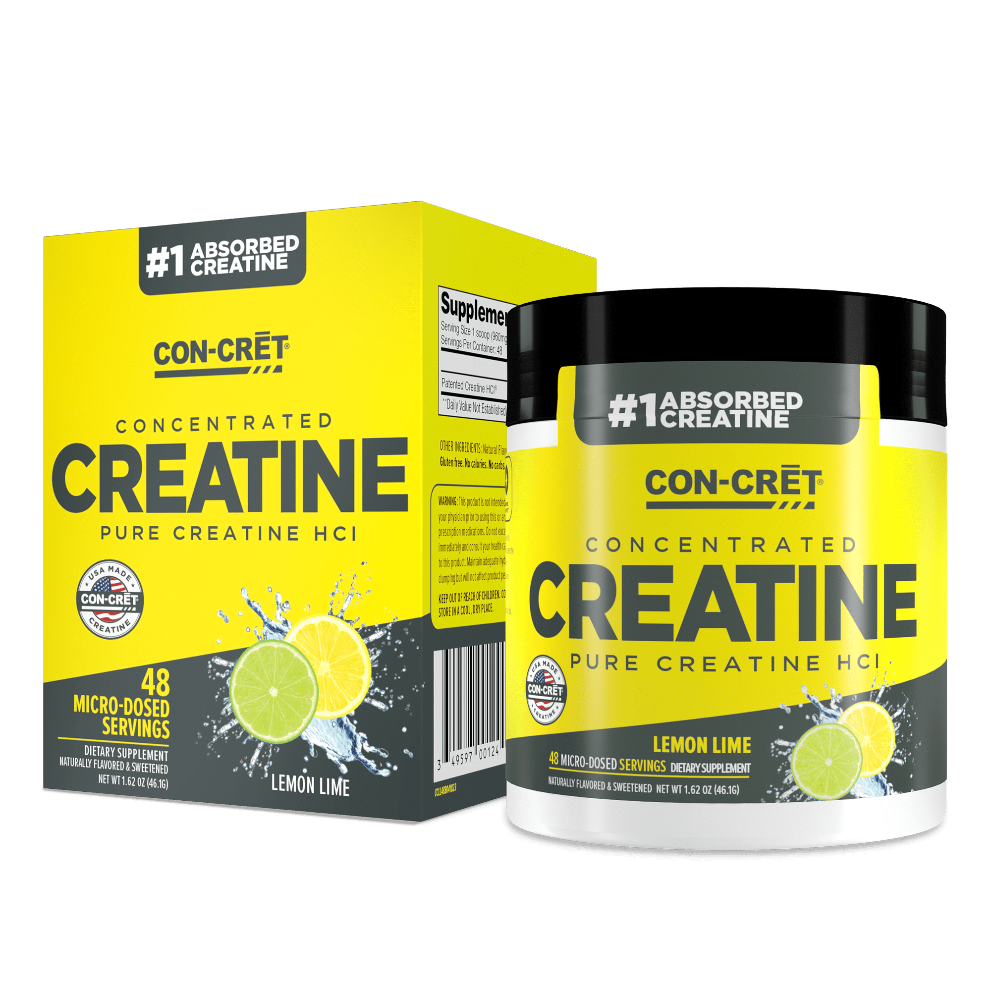 CON-CRET Creatine HCl Lemon Lime Powder, 48 Servings