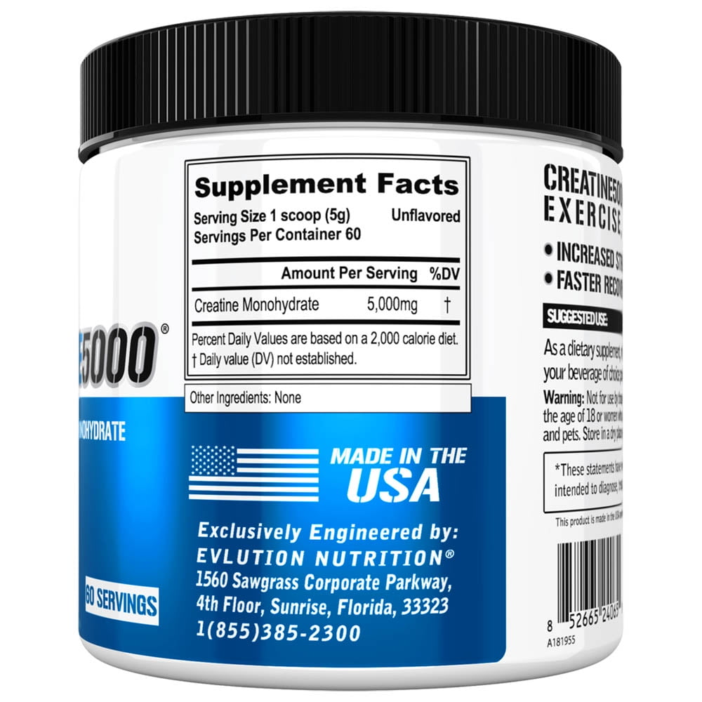 Creatine Monohydrate Powder 5000mg Unflavored 60 Servings