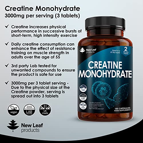 3000mg Creatine Monohydrate Tablets - 180 Count