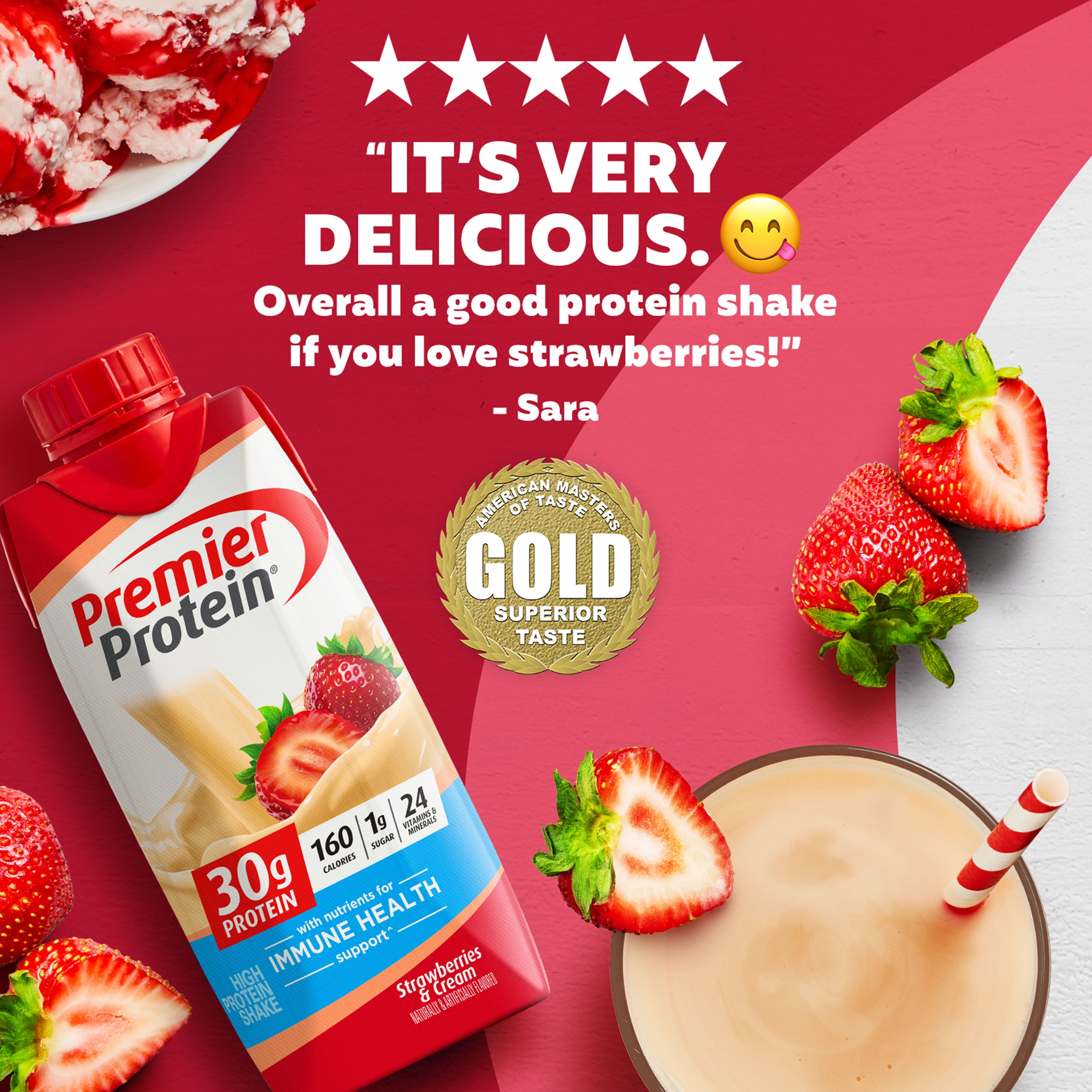 Premier Protein Strawberry & Cream High Protein Shakes