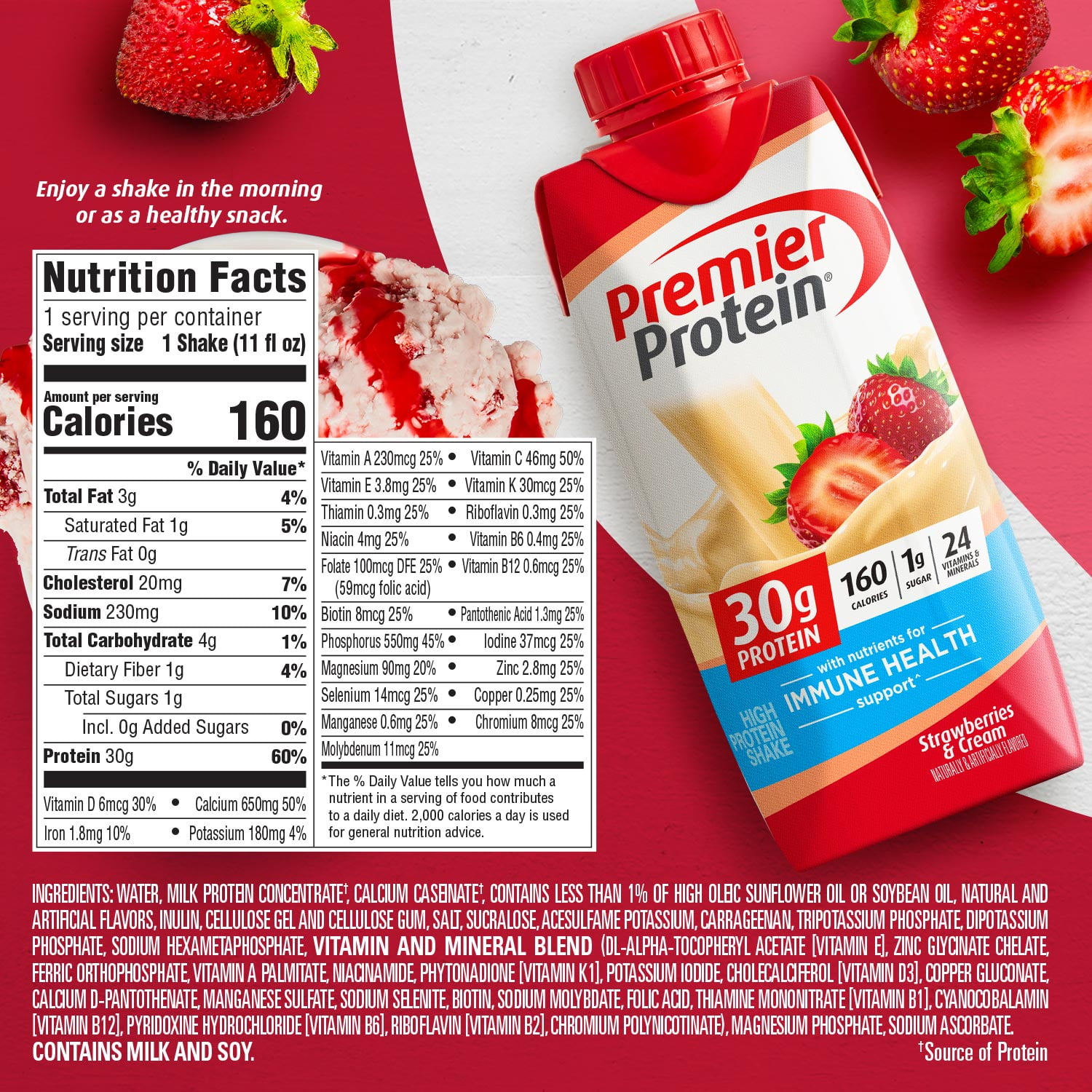 Premier Protein Strawberry & Cream High Protein Shakes