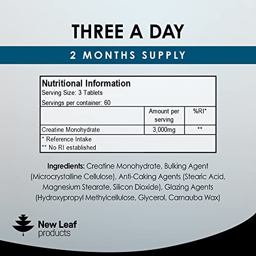 3000mg Creatine Monohydrate Tablets - 180 Count