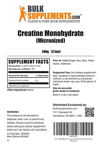 BulkSupplements Micronized Creatine Monohydrate 500g