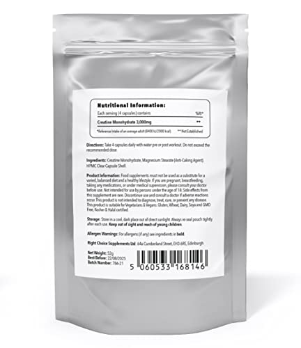 Creatine Monohydrate 3000mg Capsules for Energy