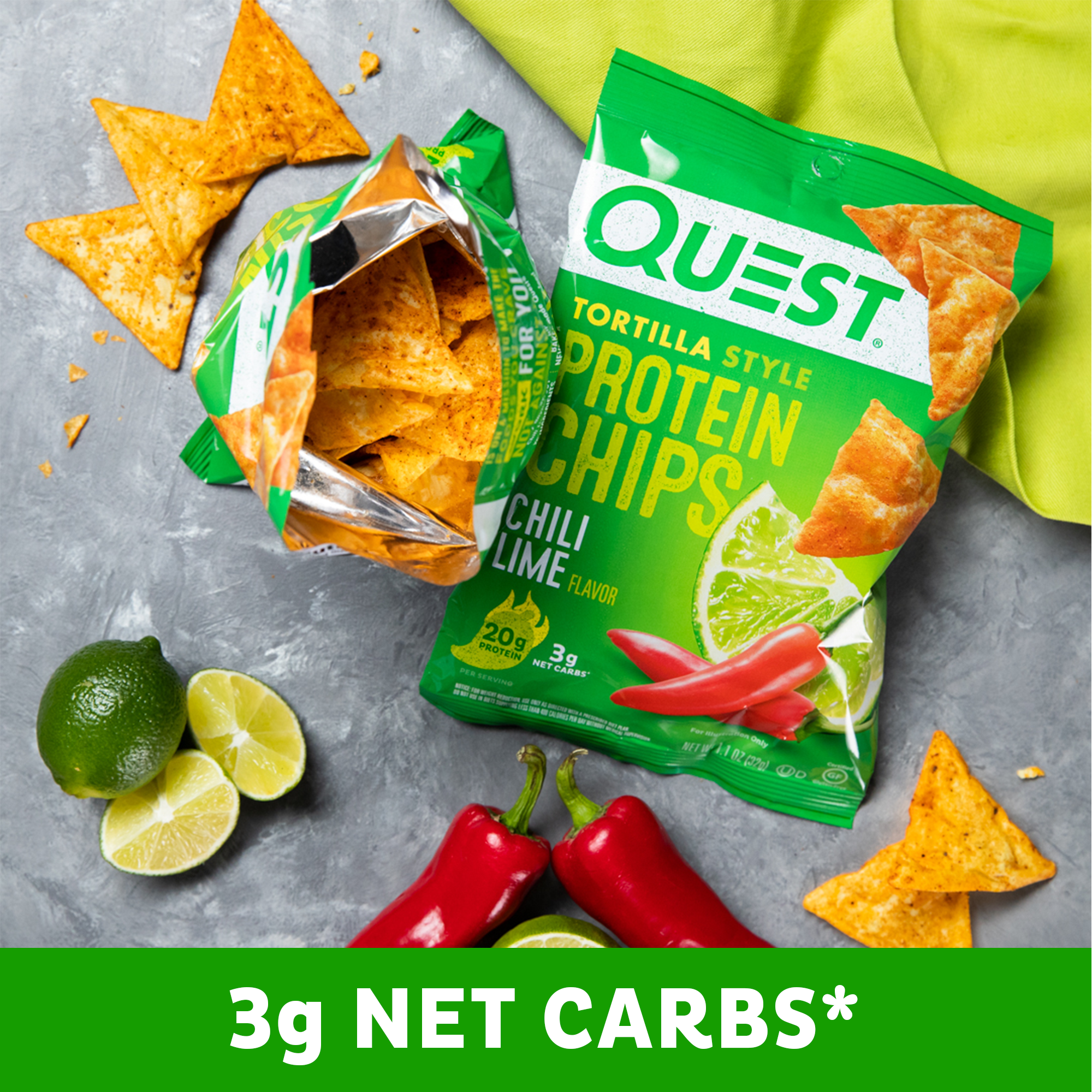 Quest Tortilla Protein Chips, Chili Lime, Low Carb