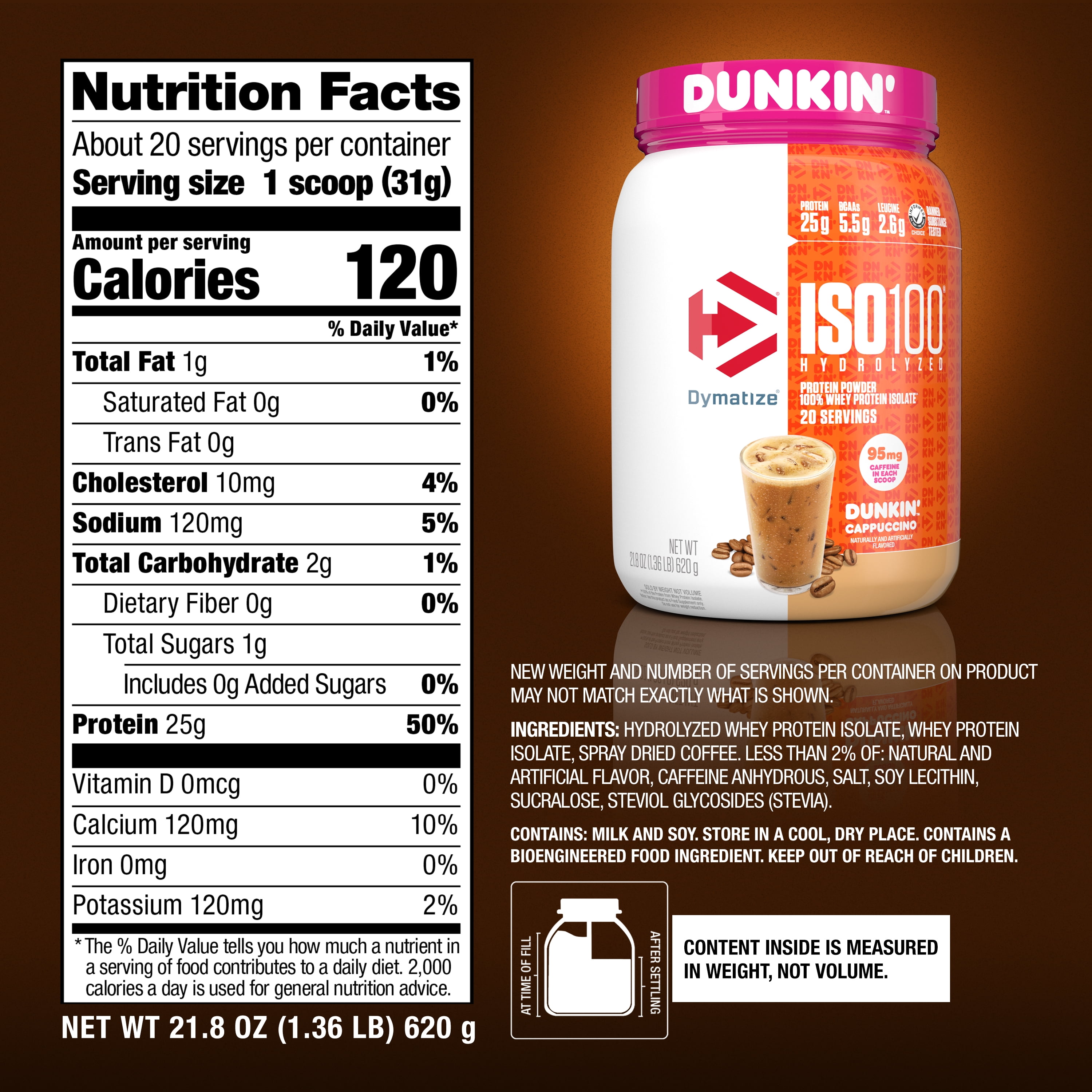 Dymatize ISO100 Dunkin' Cappuccino Protein Powder