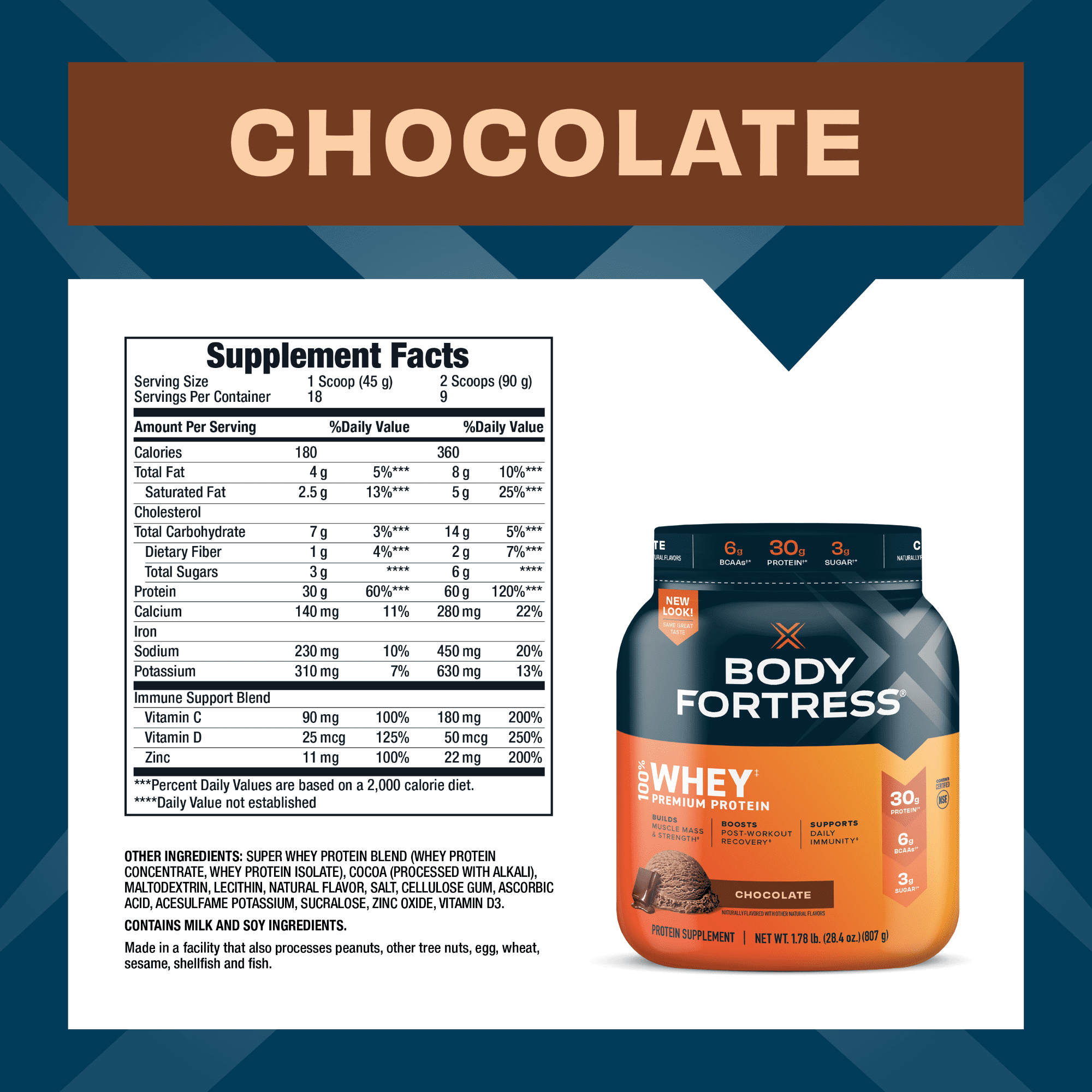 Body Fortress Super Advanced Chocolate Whey Protein 1.78 lbs