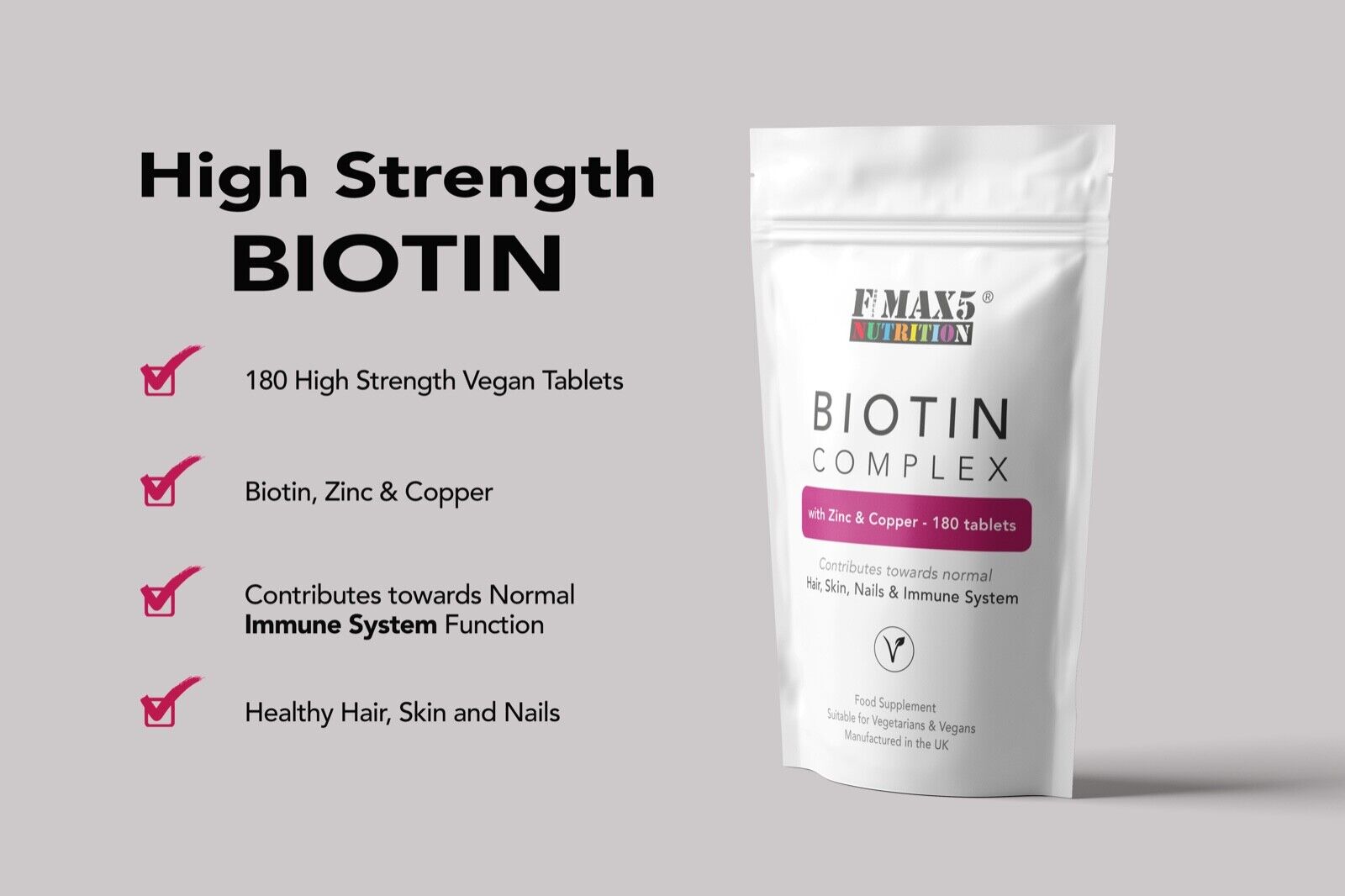 Biotin 10,000mcg with Zinc & Copper 180 Tablets