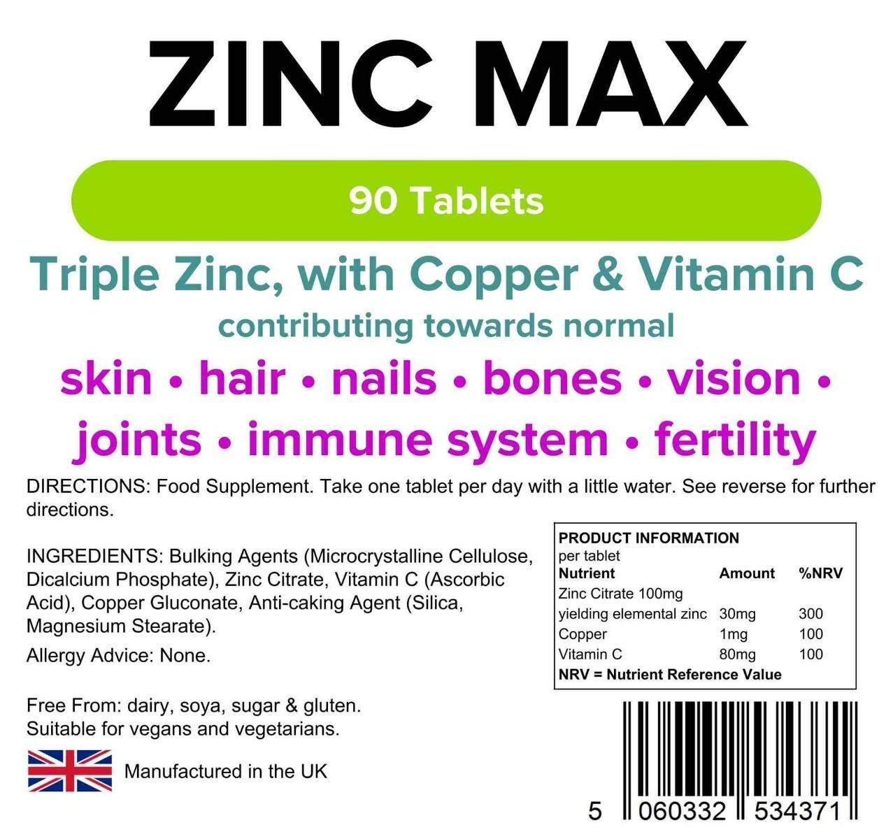 Zinc Max Tablets with Copper & Vitamin C