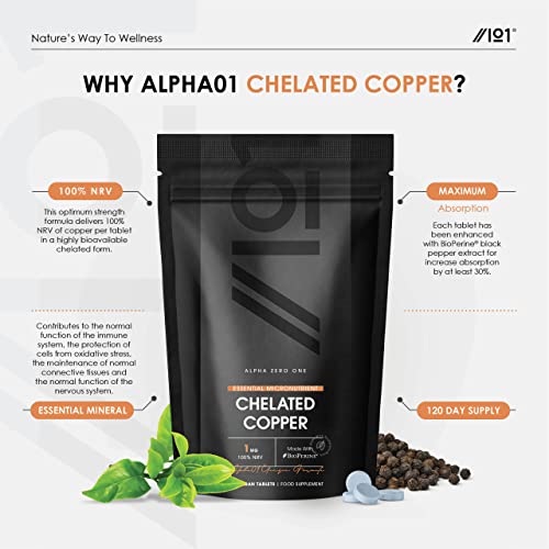Chelated Copper 1mg with BioPerine® – 120 Vegan Tablets