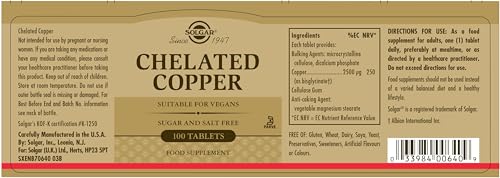 Solgar Chelated Copper 100 Tablet Pack